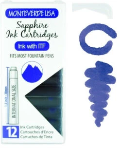 Monteverde International Standard Fountain Pen Ink Cartridges, Sapphire
