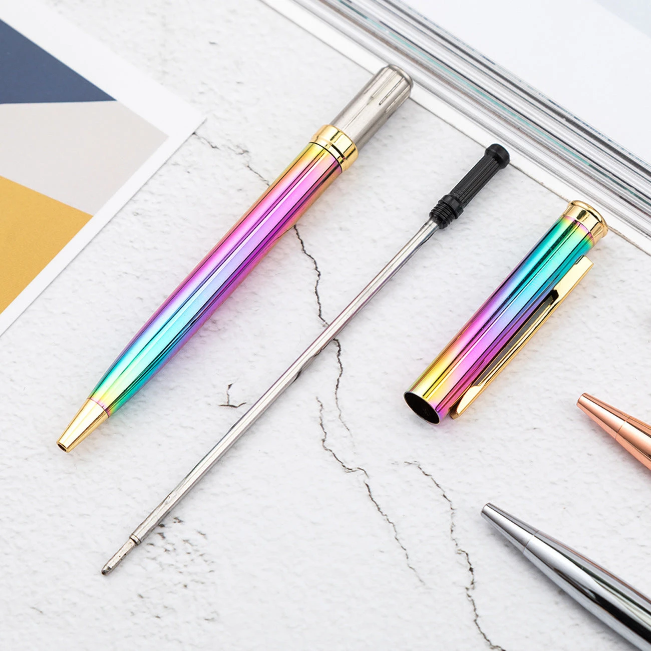 Skyline Metal Rainbow Ballpoint Pen, Gold Plated Accents 2 Skyline Metal Rainbow Ballpoint Pen, Gold Plated Accents - Image 2