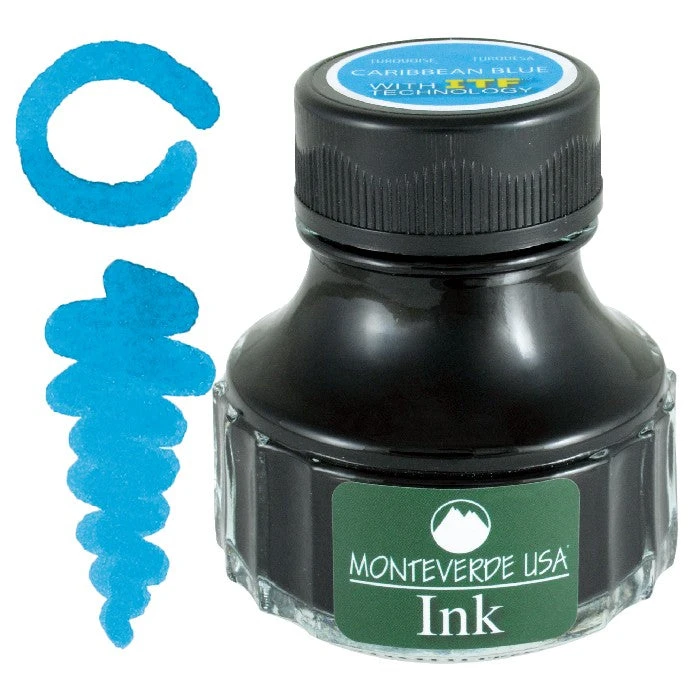 Monteverde 90ml Fountain Pen Ink Bottle, Caribbean Blue 1 Monteverde 90ml Fountain Pen Ink Bottle, Caribbean Blue