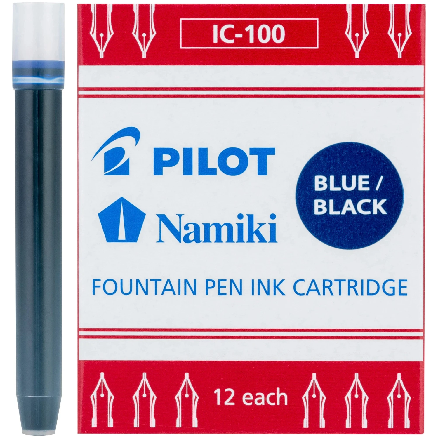 Pilot Namiki Fountain Pen Ink Cartridges, Blue/Black, 12pk 1 Pilot Namiki Fountain Pen Ink Cartridges, Blue/Black, 12pk