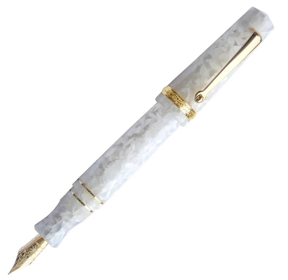 Maiora Aventus Perla Fountain Pen, Pearl White & Gold 1 Maiora Aventus Perla Fountain Pen, Pearl White & Gold